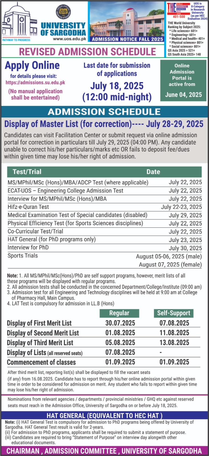 Revised Admission Schdule